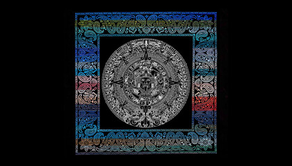 Mexican Aztec Calendar Shield with Bandana Frame Design