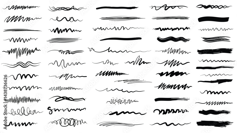 Poster vector set of hand drawn doodle lines strokes underline emphasis sketch design elements for creative