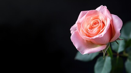 Delicate pink rose on black background