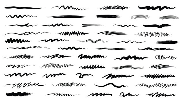 Vector decorative lines design elements set, black doodle line borders, dividers, brush strokes collection