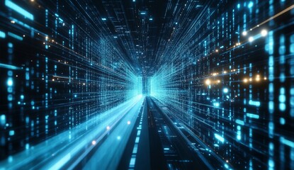 Obraz premium Digital tunnel of binary code, hyper speed