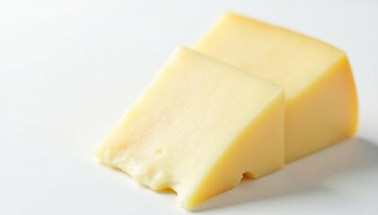 Close-up of sliced white cheese on white background, cheese, fresh