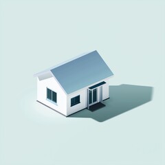 Minimal Modern Isometric White House With Blue Roof