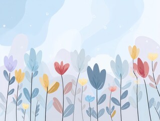 Pastel Floral Dreamscape: Watercolor Flower Field Illustration