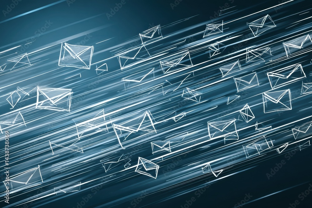 Poster Stylized Email Icons and Communication Lines Create a Dynamic Visual of Digital Connectivity and Rapid Communication
