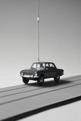 Classic Car on Track with String Suspended Physics Concept