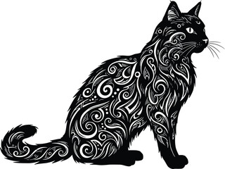 Ornate Tribal Cat Silhouette