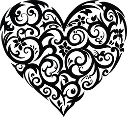 Tribal Heart with Swirling Vines and Flowers