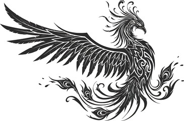 Elegant Tribal Phoenix, Black and White