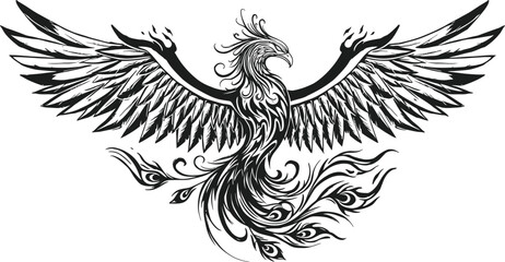 Fototapeta premium Elegant Tribal Phoenix, Black and White
