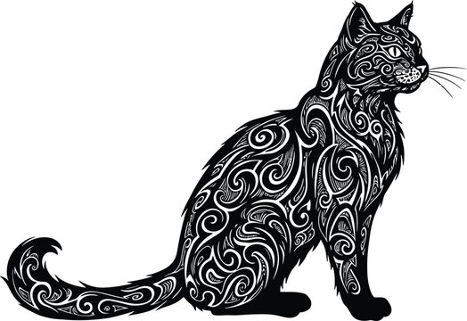 Ornate Tribal Cat Silhouette