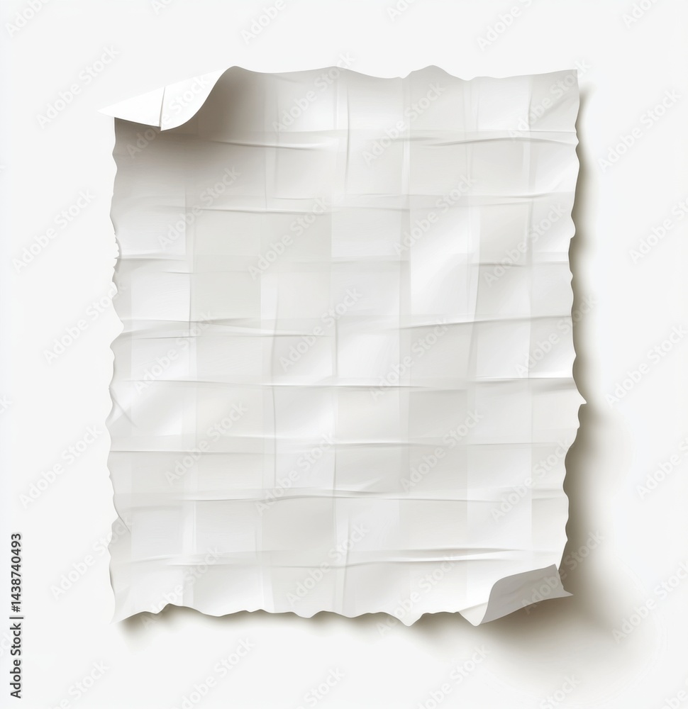 Poster crumpled white paper sheet with a grid pattern