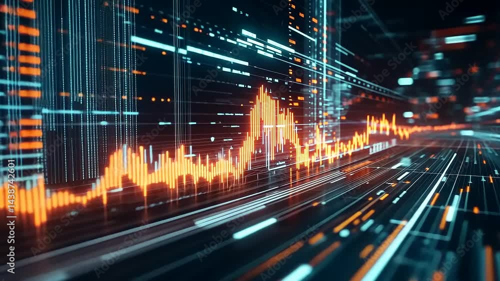 Wall mural abstract digital data visualization with glowing lines