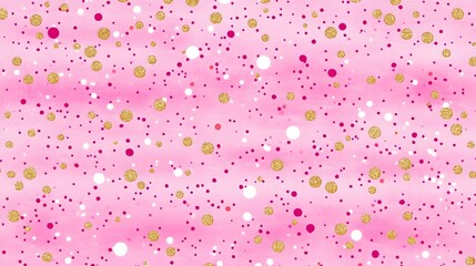 Pink Watercolor Glitter Background with Gold and Pink Dots