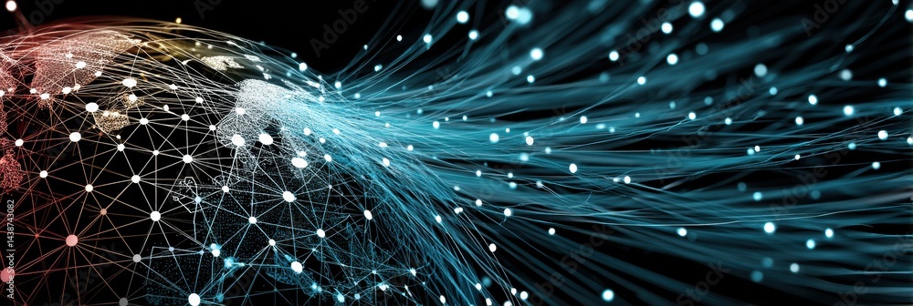Leinwandbilder Wireframe Globe Showcasing Interconnected Nodes and Dynamic Data Streams Representing Global Connectivity and Information Exchange