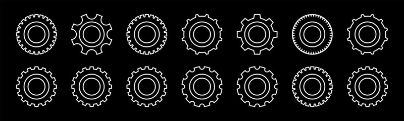 Black and White Gear Mechanism Icons – Industrial Engineering Concept