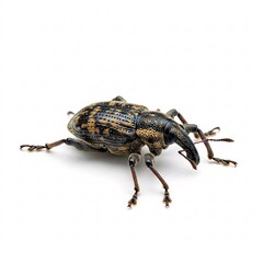 Pine weevil, Hylobius abietis, forest pest, brown beetle, insect. Isolated on a white background