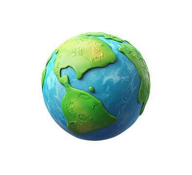 Fototapeta Cartoon earth globe green blue planet world illustration 3d fun eco map on transparent background