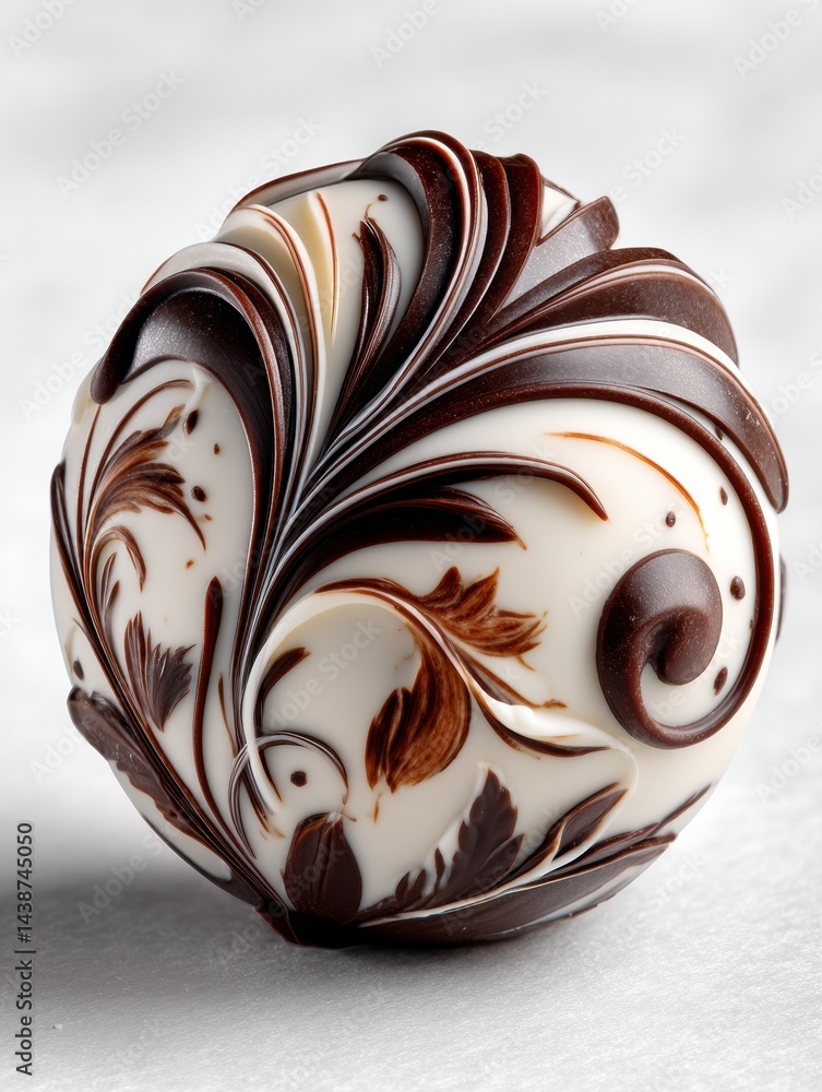 Poster delicate chocolate swirl encapsulating a rich truffle on a pristine white backdrop