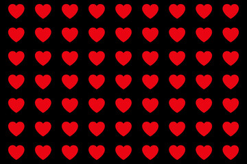Pattern of red hearts on a black background