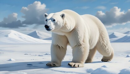 Obraz premium A stunning polar bear strolls across a vast expanse of snow-covered arctic wilderness.