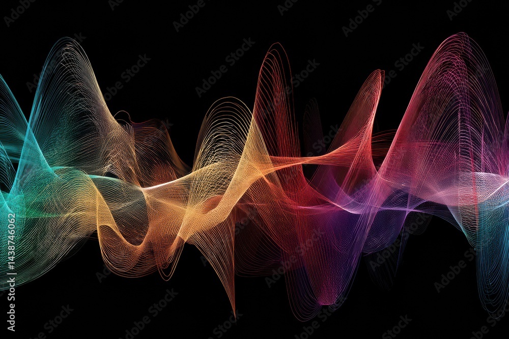 Fototapete Visual Representation of Flowing Spectrum Showcasing the Beauty of Algorithmic Art in Vibrant Colors Against a Dark Background