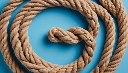 Obraz premium A close-up of a thick, coiled rope creating a textured and dynamic pattern on blue.