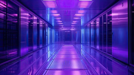 Fototapeta premium Silicon wafer with chips in UV lighting.