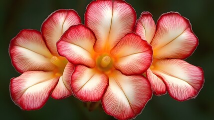 Stunning Closeup of Two Red and White Desert Rose Flowers
