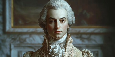 Portrait of Wolfgang Amadeus–Style Noble Composer in Rococo Attire