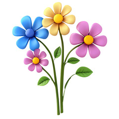 Naklejka premium Colorful cartoon flowers bouquet springtime floral design illustration 3d on transparent background