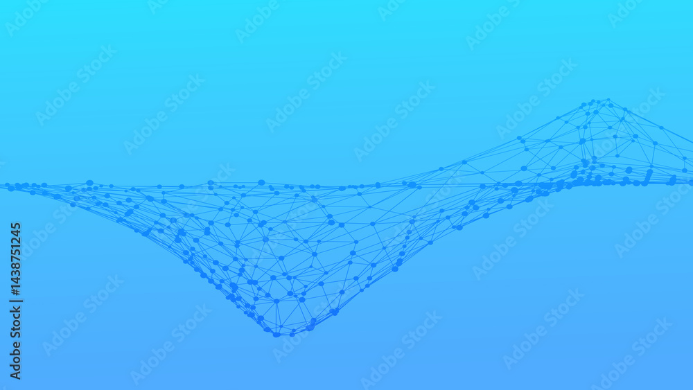Fototapete Abstract plexus 3d wave. Dots connected by lines. Minimalist mesh backdrop. Abstract polygonal shape.
