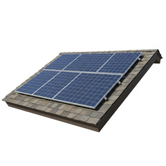 Modern Solar Panel on Clean Minimalistic Roof Segment with Neutral Shingles Isolated on Transparent Background