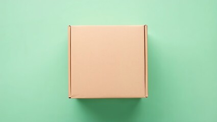 closed cardboard box on mint green surface, plain box surface without printing,texture,object