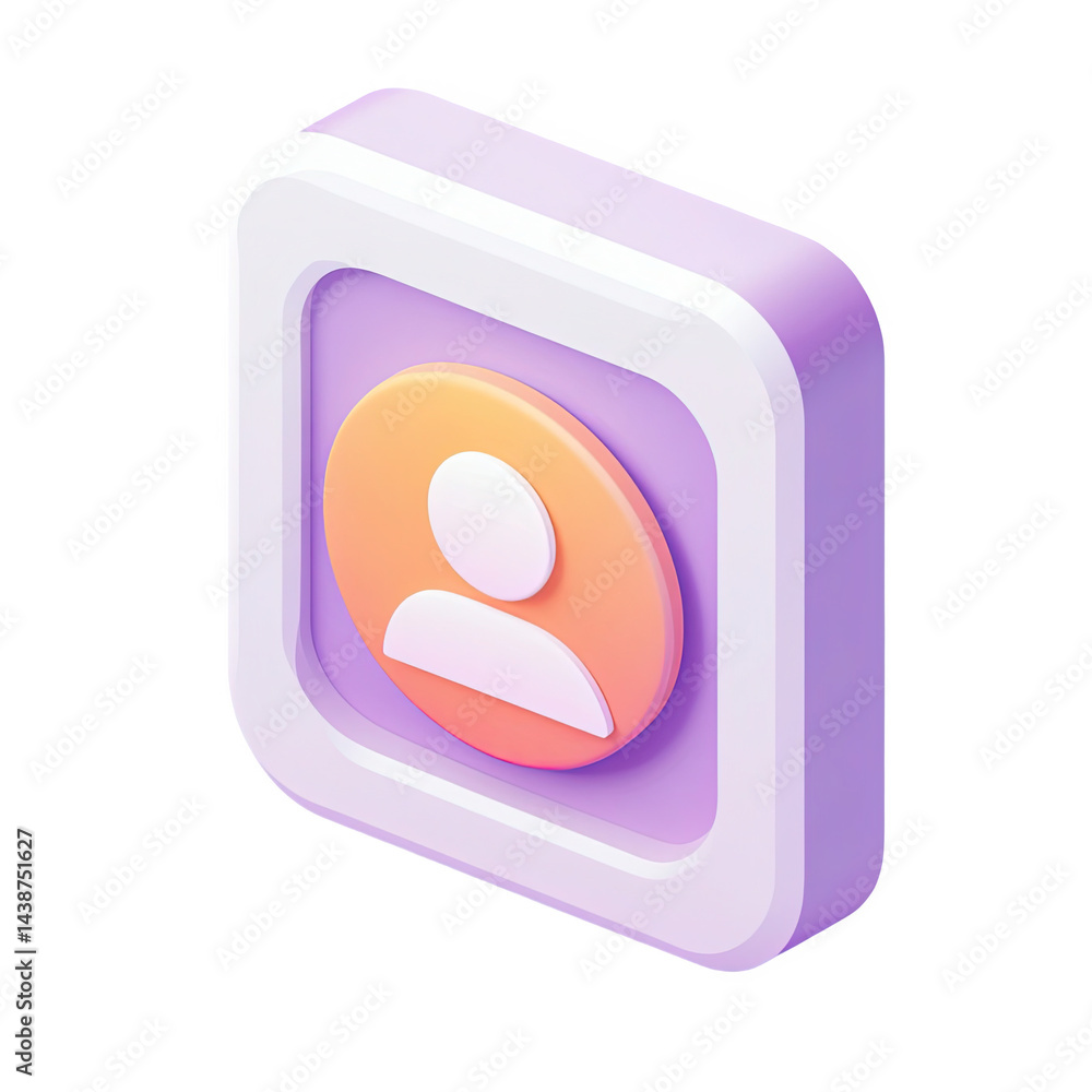 Poster modern purple and orange isometric user profile icon design 3d app data on transparent background