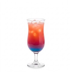 Colorful layered alcoholic cocktail in a stemmed glass with ice