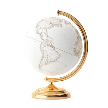 Elegant gold globe with detailed world map antique style decor 3d home on transparent background