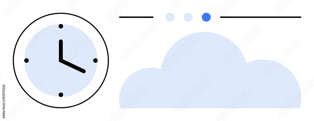 Aufkleber analog clock with bold hands, simple cloud icon, three navigation dots, and horizontal lines. ideal 