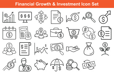 Fototapeta premium Various financial icons demonstrate investments, growth, and economic concepts, depicted as transparent line art