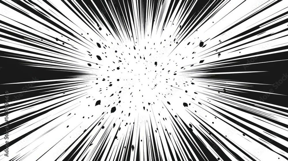 Poster abstract black and white digital lines converging towards the center. digital artwork of black color
