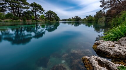Fototapeta premium Serene lake reflecting trees
