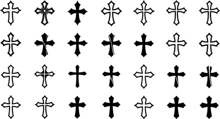 Christian cross set. Abstract religious cross icon collection. Set of cross icons for religion. Cross shape collection
