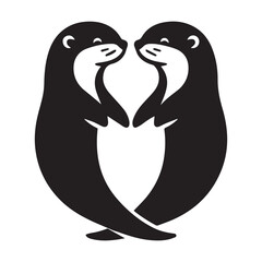Two otters forming a heart with their tails silhouette vector style with White Background	