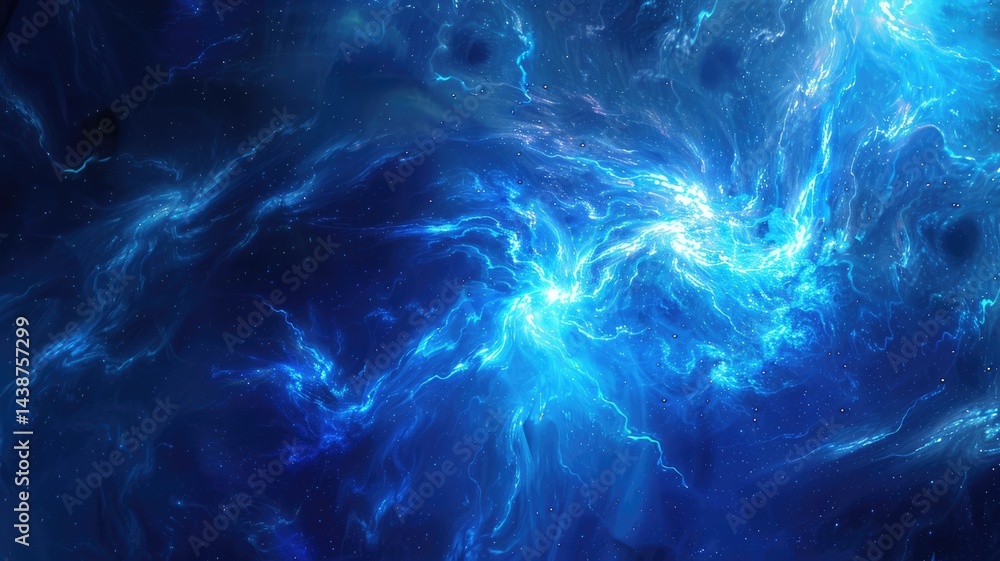 Poster abstract image beautiful blue light sparkling particles scattered across space background while swir