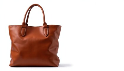 Naklejka premium Brown leather tote bag, isolated on white background, brown bag, tote bag, royalty-free