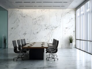 Host Professional Meetings in Modern Marble Conference Room Featuring Statement Table and Sleek Seating Design