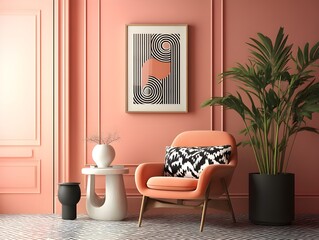 Bold geometric accent living space showcasing vibrant shapes clean lines and contemporary curated interior design