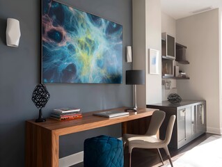 Elevate your contemporary desk area with captivating abstract wall art inspiring creativity productivity modern sophistication