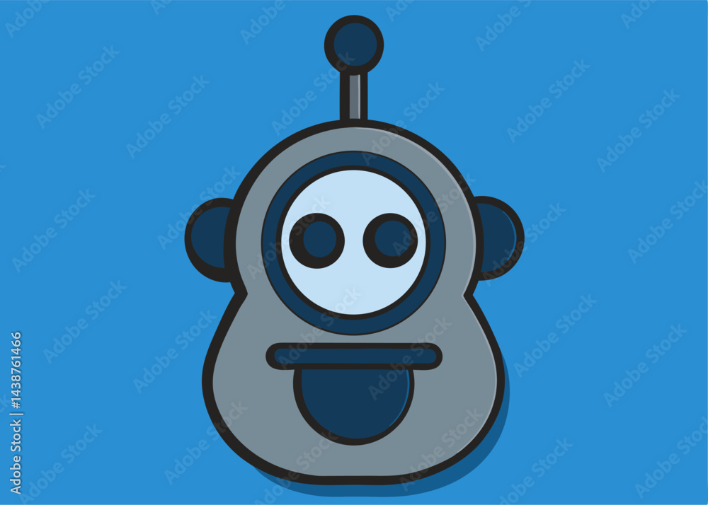 Poster friendly robot icon on blue: an endearing robot, boasting a simplistic yet engaging design. its slee