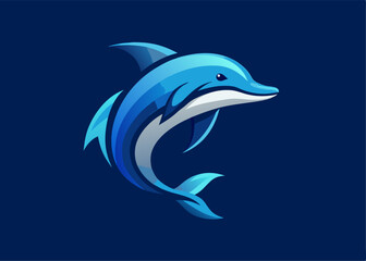 Obraz premium Dolphin Icon: A sleek, artistic representation of a dolphin, captured with vibrant shades of blue against a dark background, exuding energy and grace.